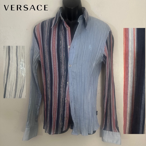 Versace Jeans Couture Accordion Stretch Gauze Shirt Large Gently worn 83% cotton - Picture 1 of 7